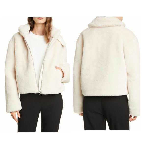 Club Monaco Plush Faux Fur Cropped Zip Up Jacket